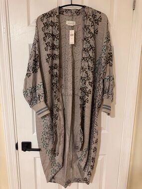 Anthropologie Light Taupe Gray Patterned Open-Front Jacket
